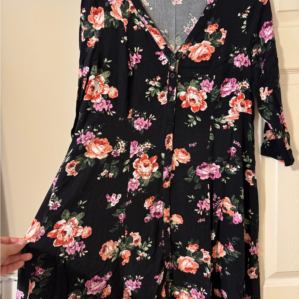 Torrid Black Floral Asymmetrical Dress